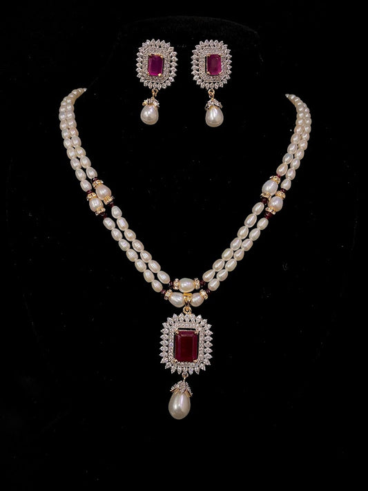 Classy Oval Pearl Double Line Set