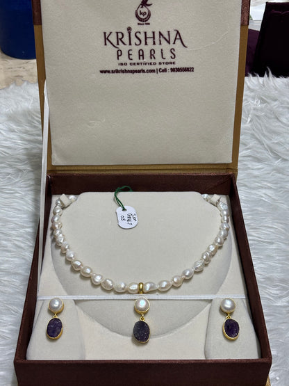 Lunar Amethyst With Baroque Pearls Necklace Set