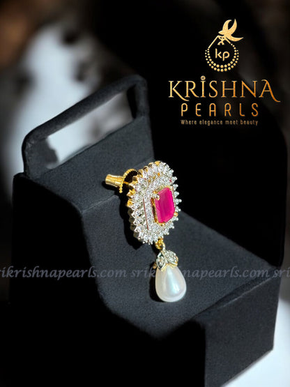 Elegant Two-Line Freshwater Natural Pearl Necklace Ruby Semi-Precious Stone Locket