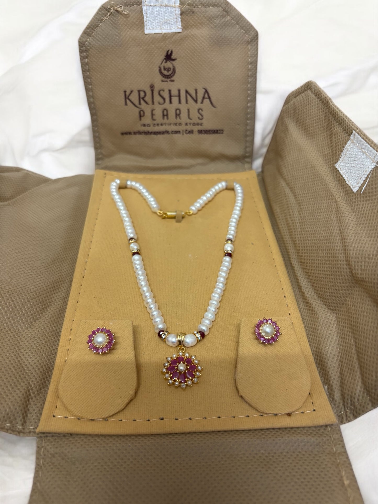 Elegant Pearl Set With Ruby Locket Set