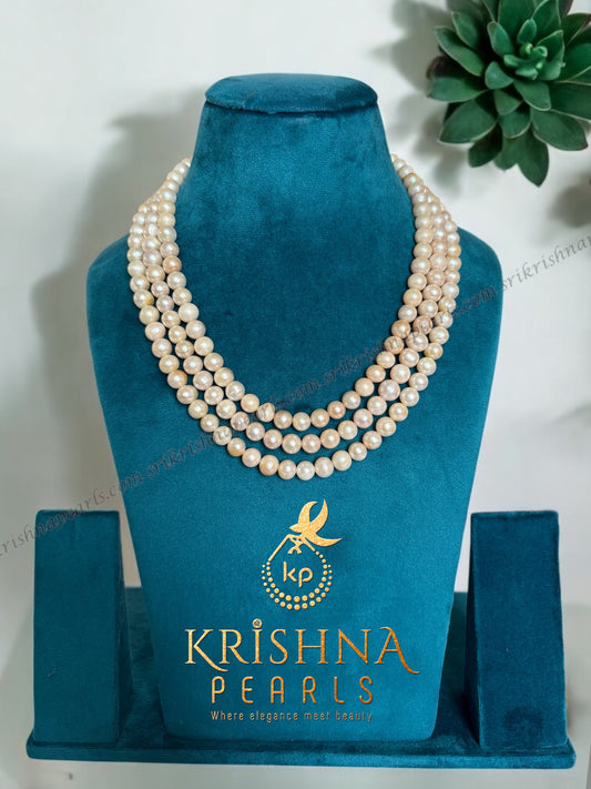 Royal Pink Pearls Three Strands Set