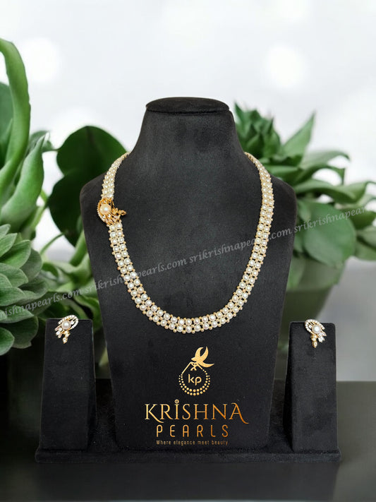 Designer Button Pearl Side Brooch Pendant Set