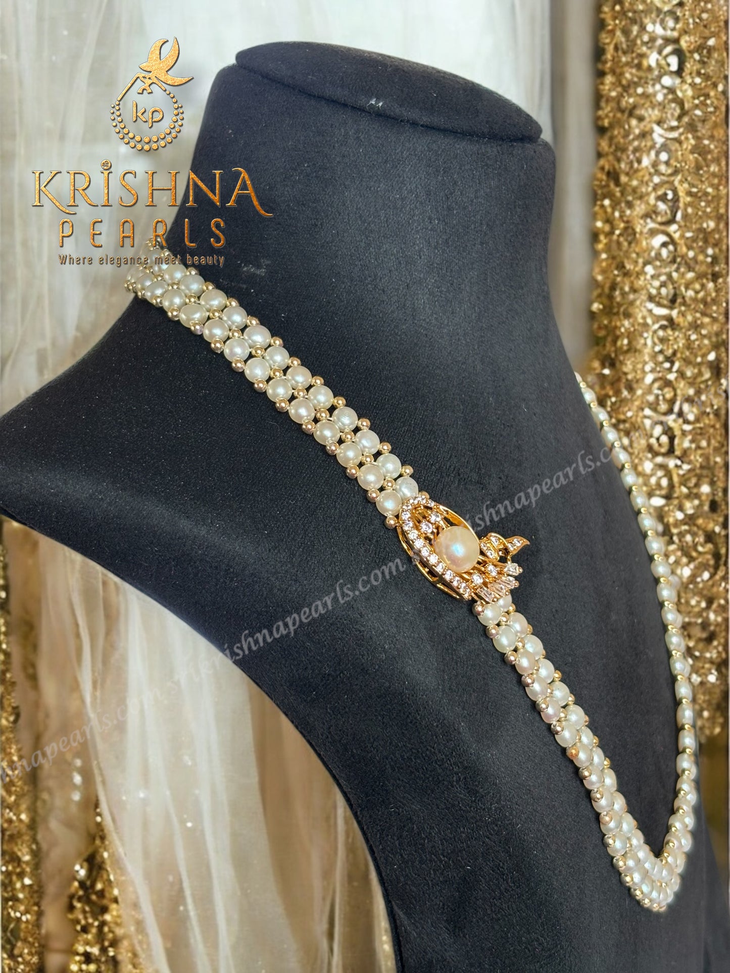 Designer Button Pearl Side Brooch Pendant Set