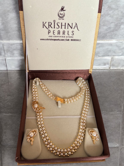 Designer Button Pearl Side Brooch Pendant Set