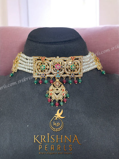 Exclusive Nizami Pearl Choker Set Four Line