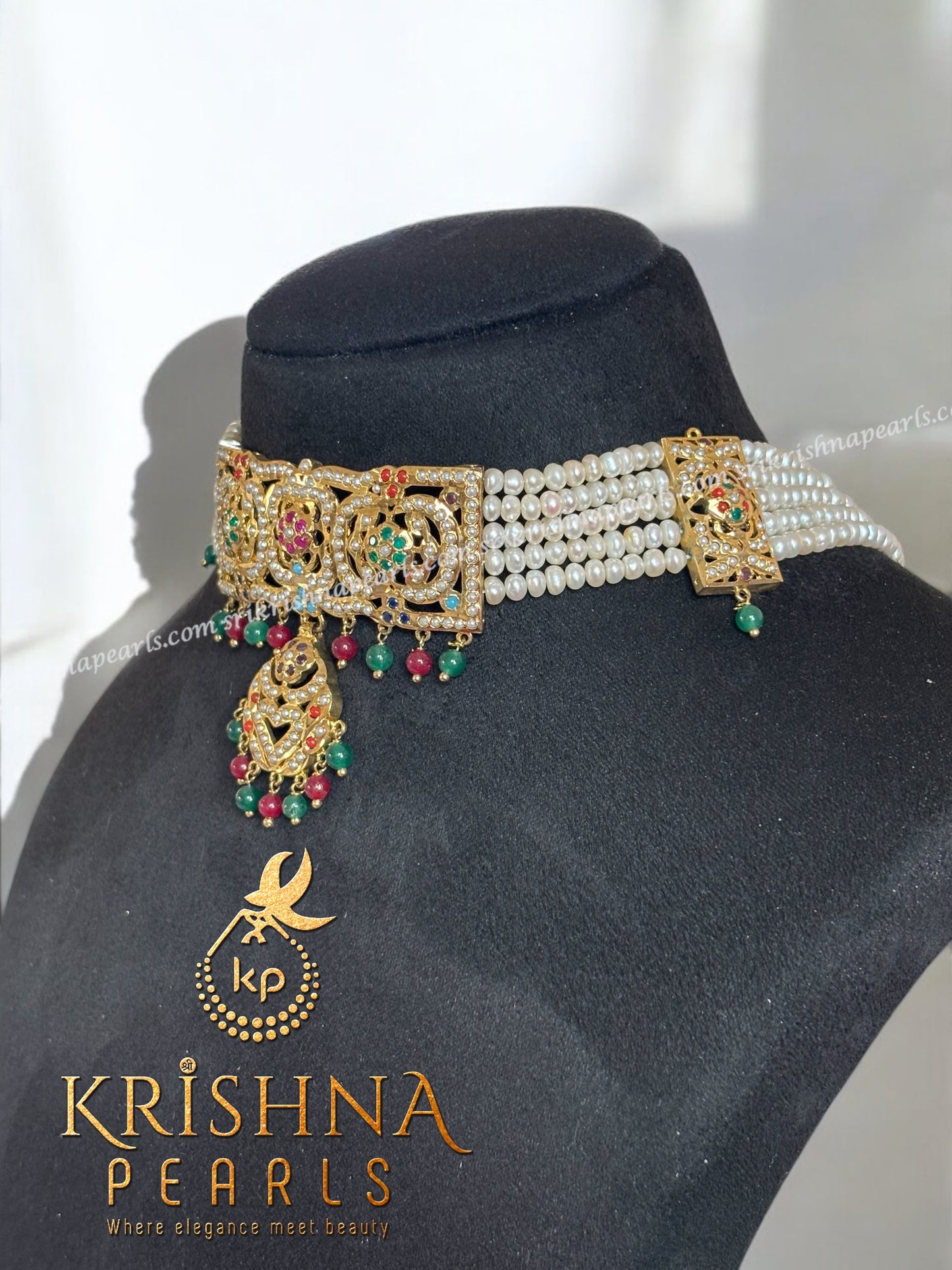 Exclusive Nizami Pearl Choker Set Four Line