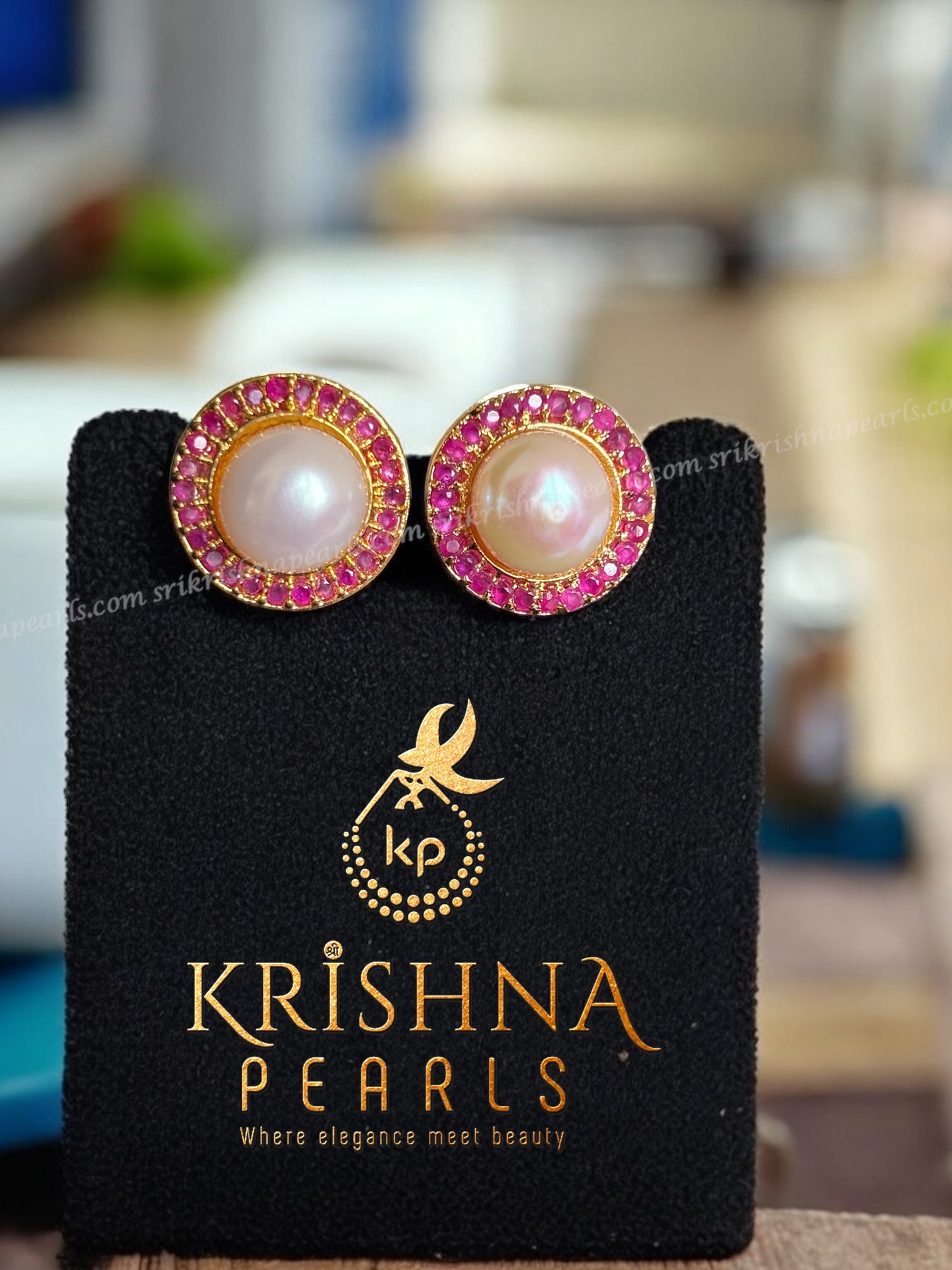 Sunflower Ruby Pearls Studded Earings