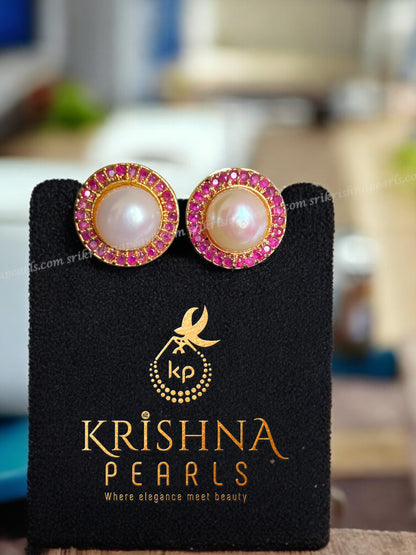 Sunflower Ruby Pearls Studded Earings