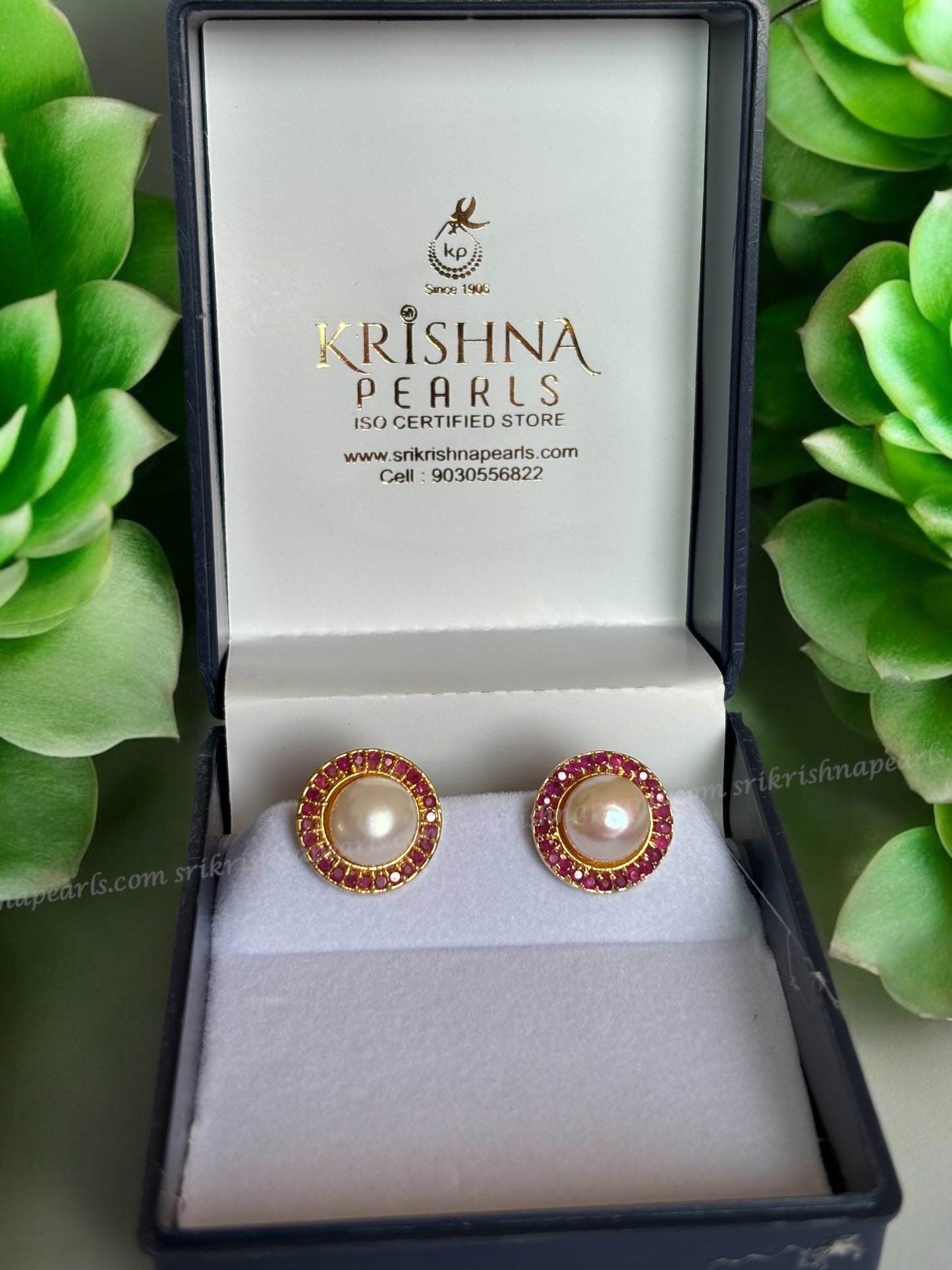 Sunflower Ruby Pearls Studded Earings