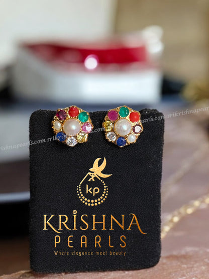 Designer Navratna Pearl Studded Earings