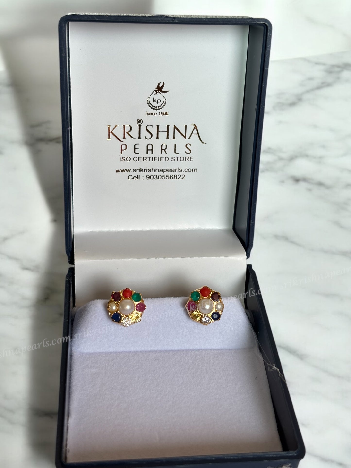 Designer Navratna Pearl Studded Earings