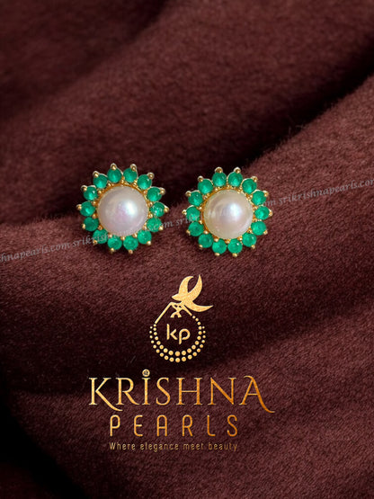 Designer Emerald Pearl Studded Earrings