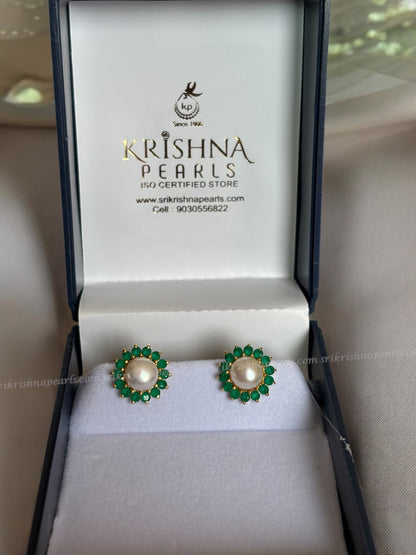 Designer Emerald Pearl Studded Earrings