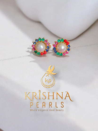 Beautiful Multistone Pearl Studded Earrings