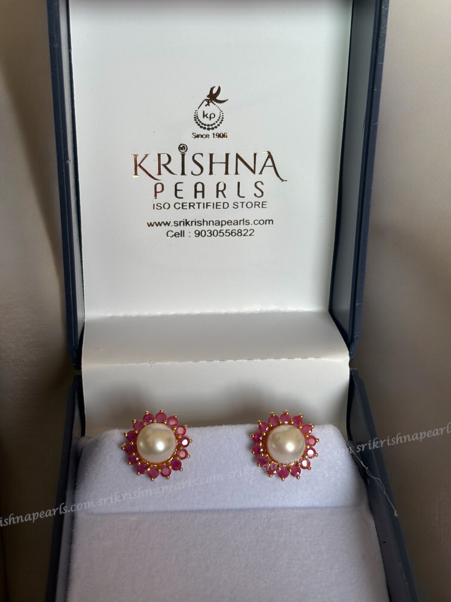 Beautiful Sunflower Ruby Pearl Studded Earrings