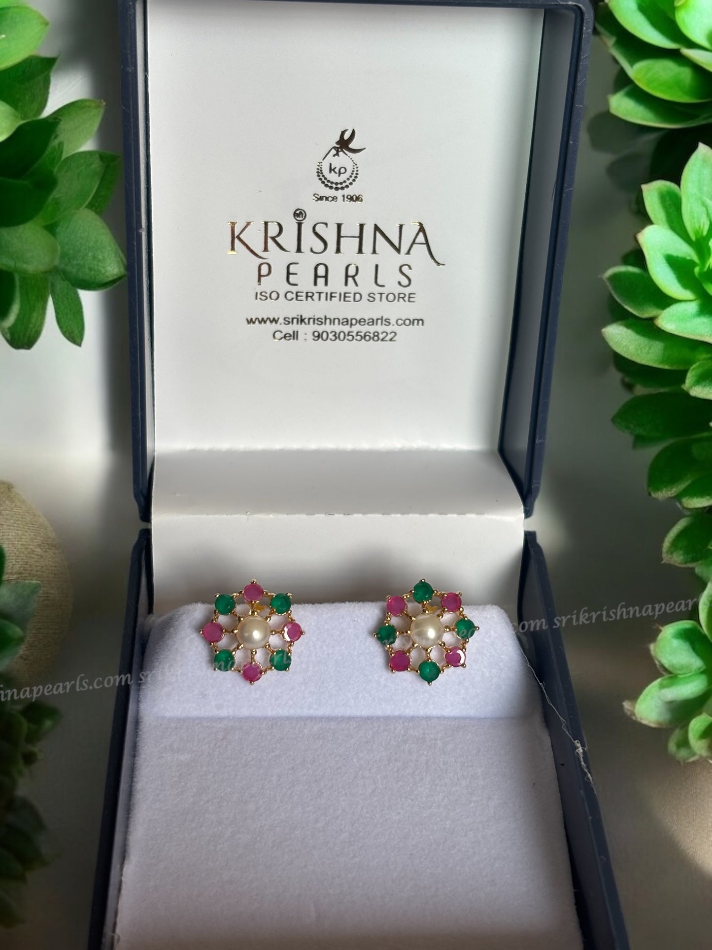 Adorable Ruby & Emerald Pearl Studded Earrings