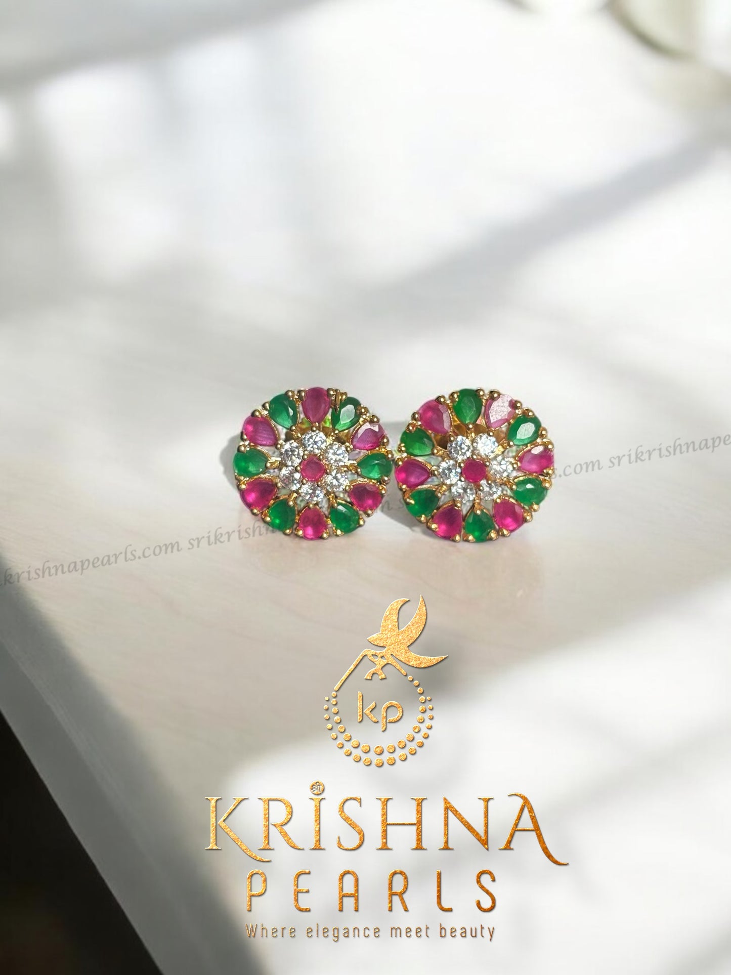 Beautiful Ruby & Emerald Studded Earrings
