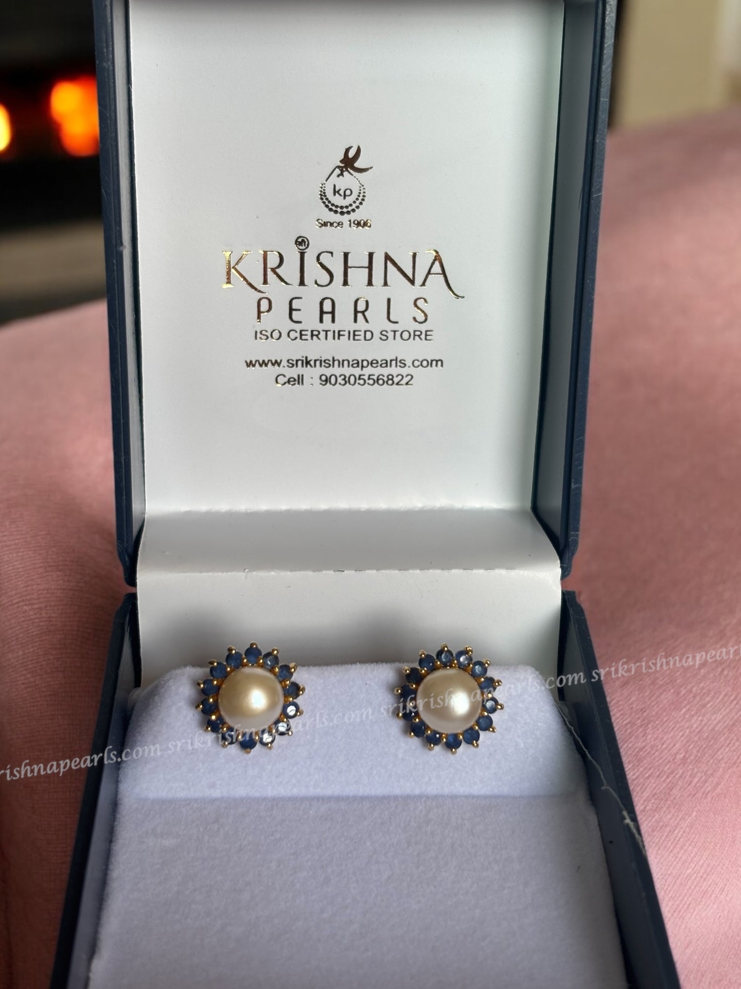 Designer Blue Stone Pearl Studded Earrings