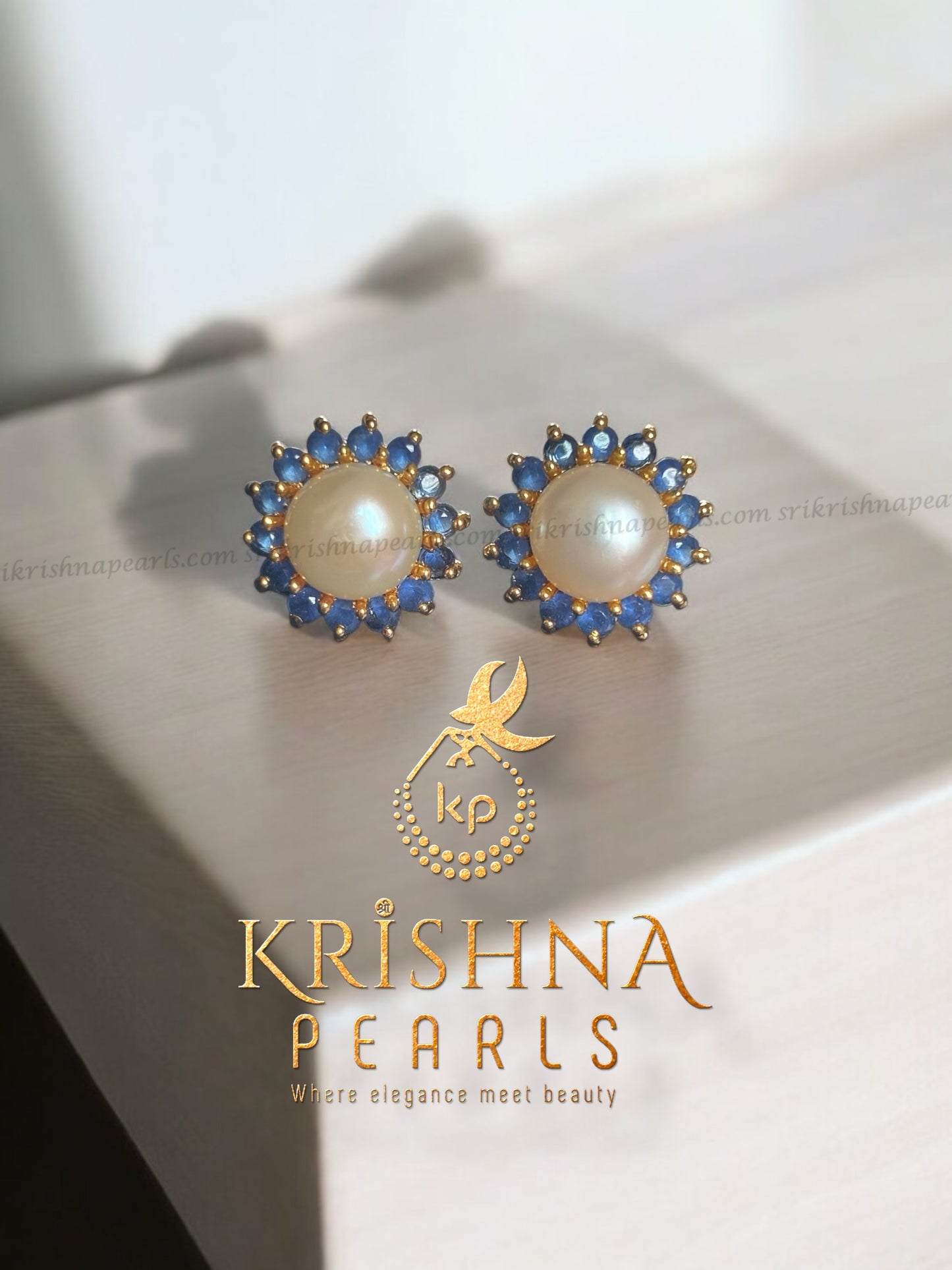 Designer Blue Stone Pearl Studded Earrings