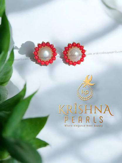 Beautiful Coral Pearl Studded Earrings