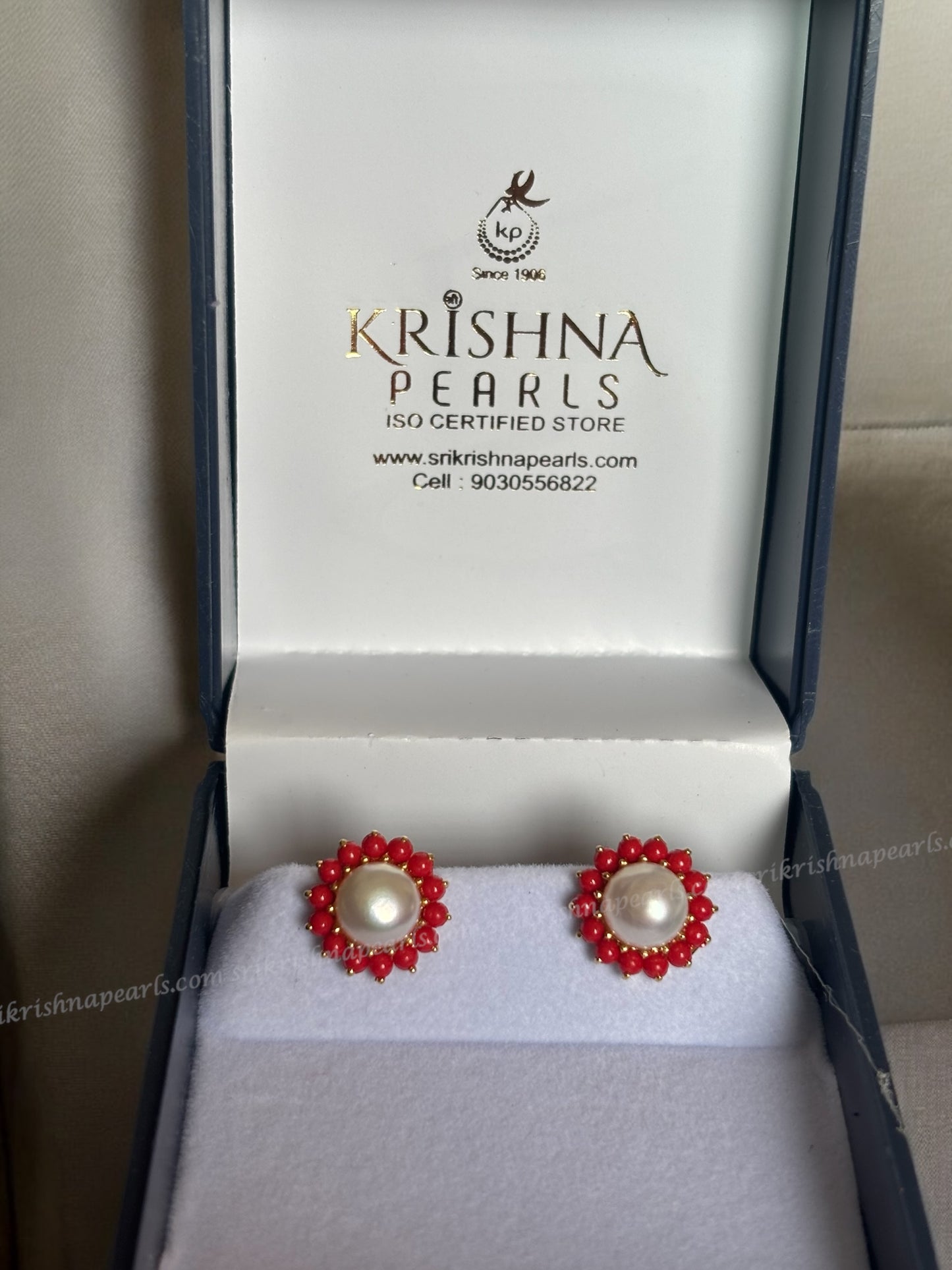 Beautiful Coral Pearl Studded Earrings