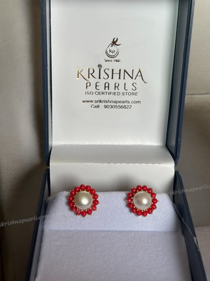 Beautiful Coral Pearl Studded Earrings
