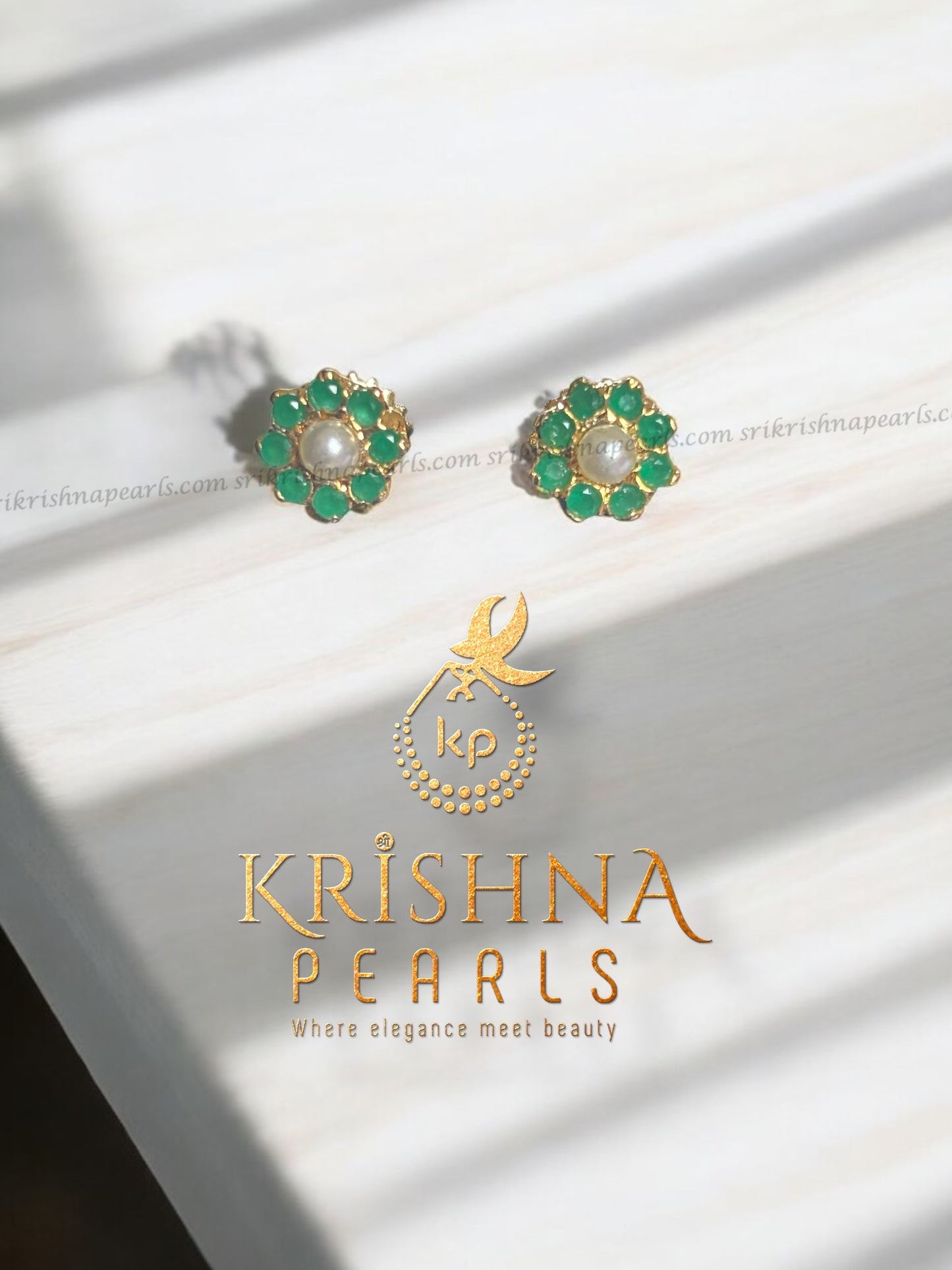 Adorable Emerald Pearl Studded Earrings