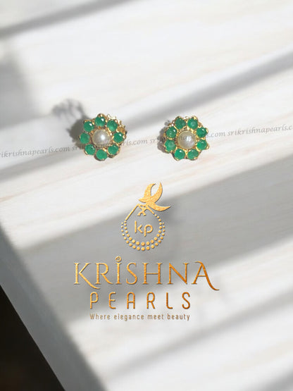 Adorable Emerald Pearl Studded Earrings