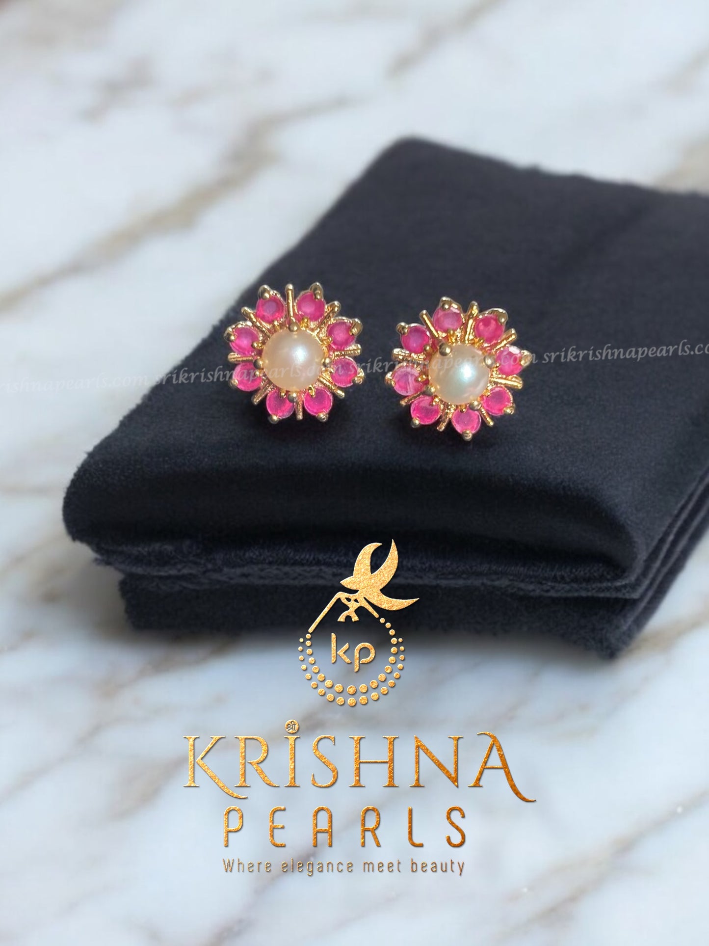 Adorable Pink Stone Pearl Studded Earrings