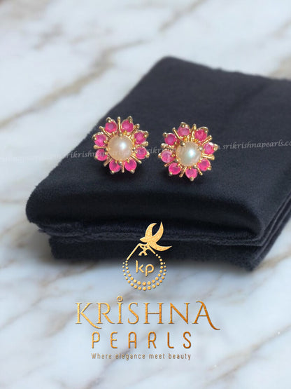 Adorable Pink Stone Pearl Studded Earrings