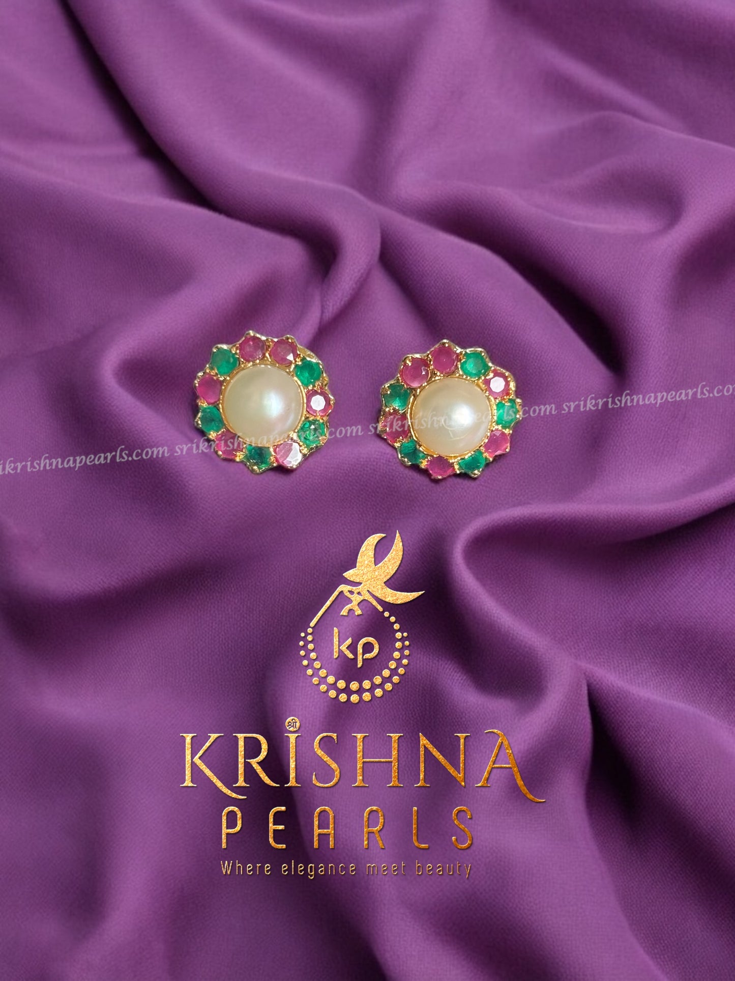 Designer Ruby & Emerald Pearl Studded Earrings