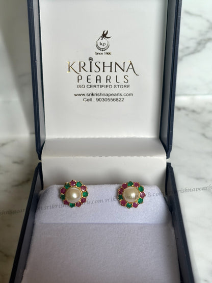 Designer Ruby & Emerald Pearl Studded Earrings