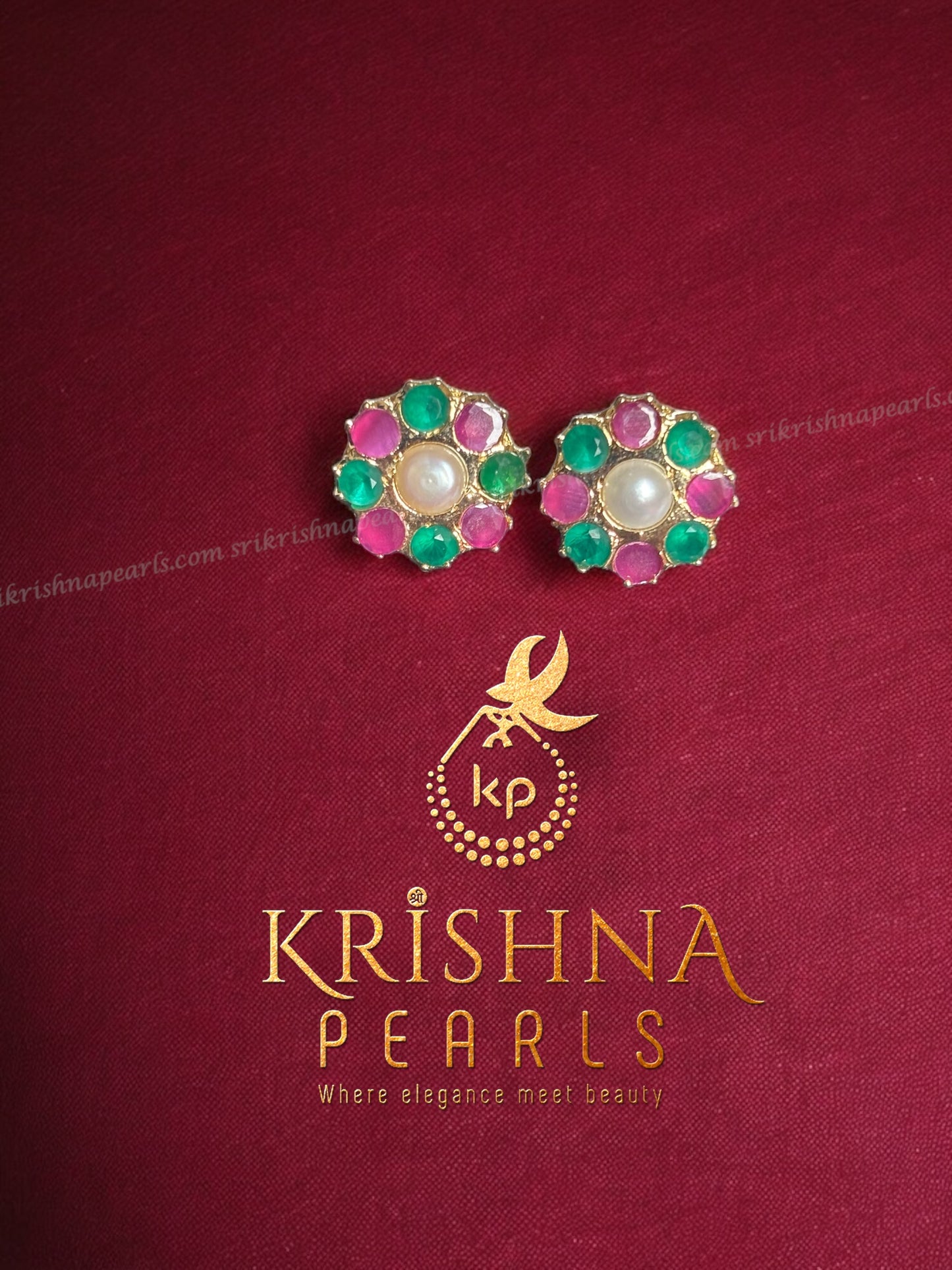 Adorable Ruby & Emerald Pearl Studded Earrings