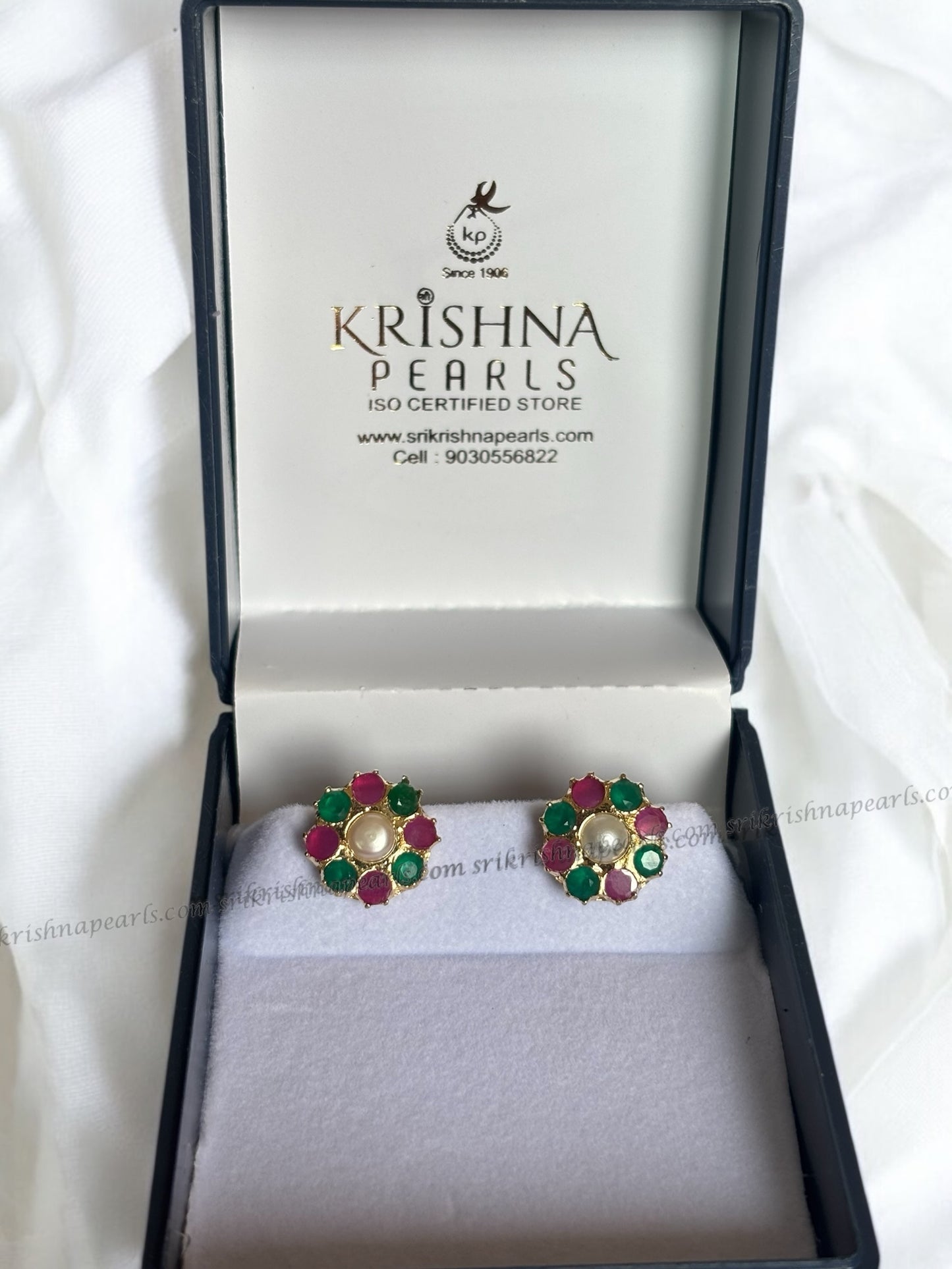 Adorable Ruby & Emerald Pearl Studded Earrings