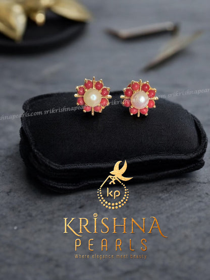 Adorable Coral Pearl Studded Earrings