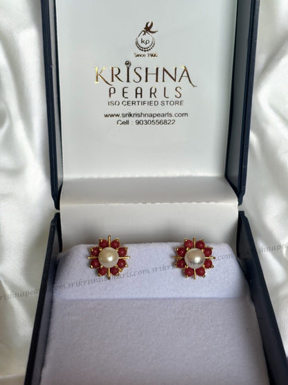 Adorable Coral Pearl Studded Earrings