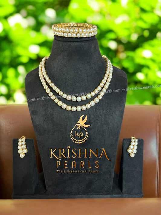 Exclusive Button Pearls Two Line Necklace.