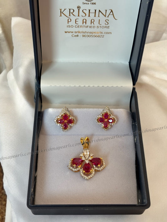 92.5 Silver Beautiful Ruby Pendent Set