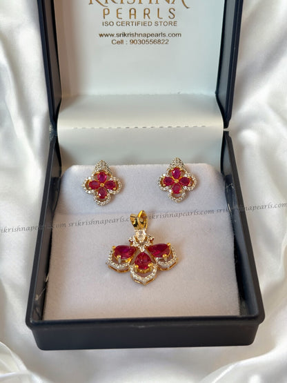 92.5 Silver Beautiful Ruby Pendent Set