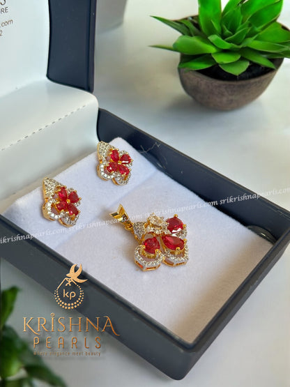 92.5 Silver Beautiful Ruby Pendent Set