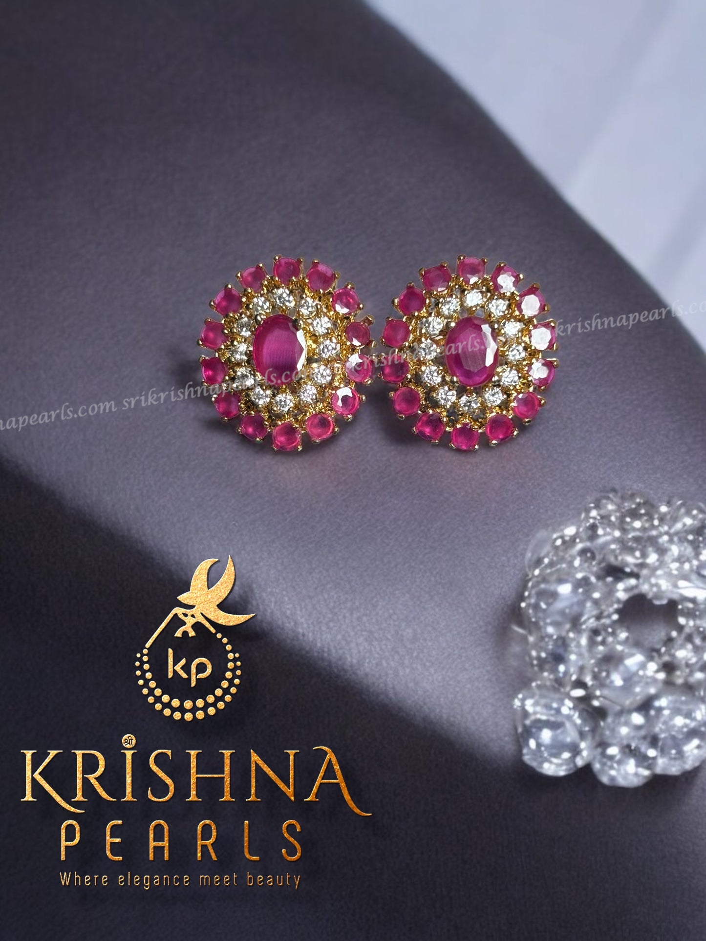 Three Rows Ruby Pearl Locket Necklace Set