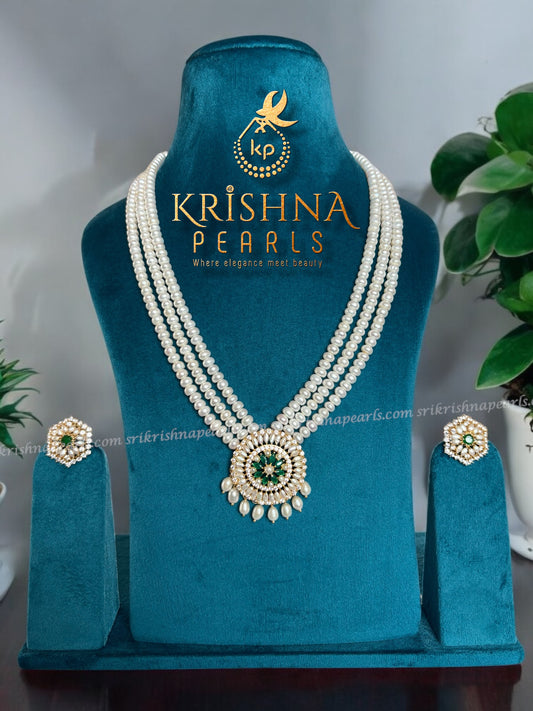 Emerald & Pearl Studded Three Rows Set
