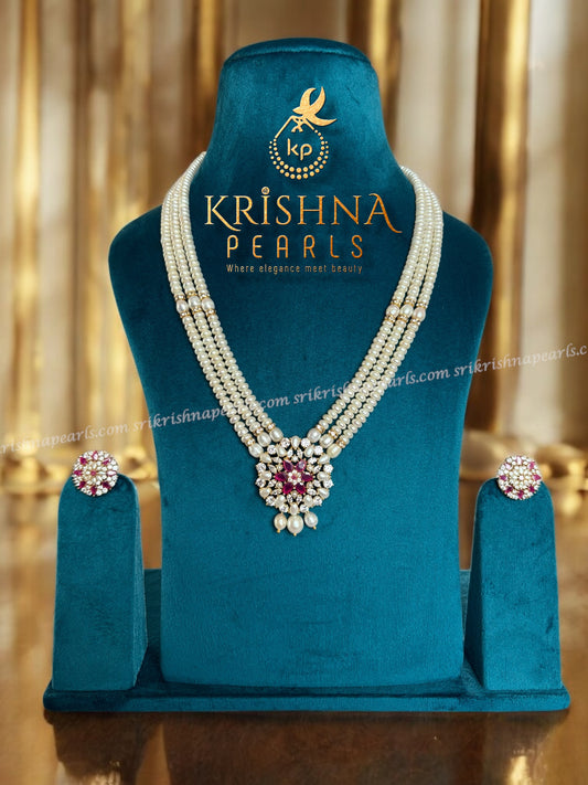 Beautiful Ruby & Pearl Studded Necklace Set