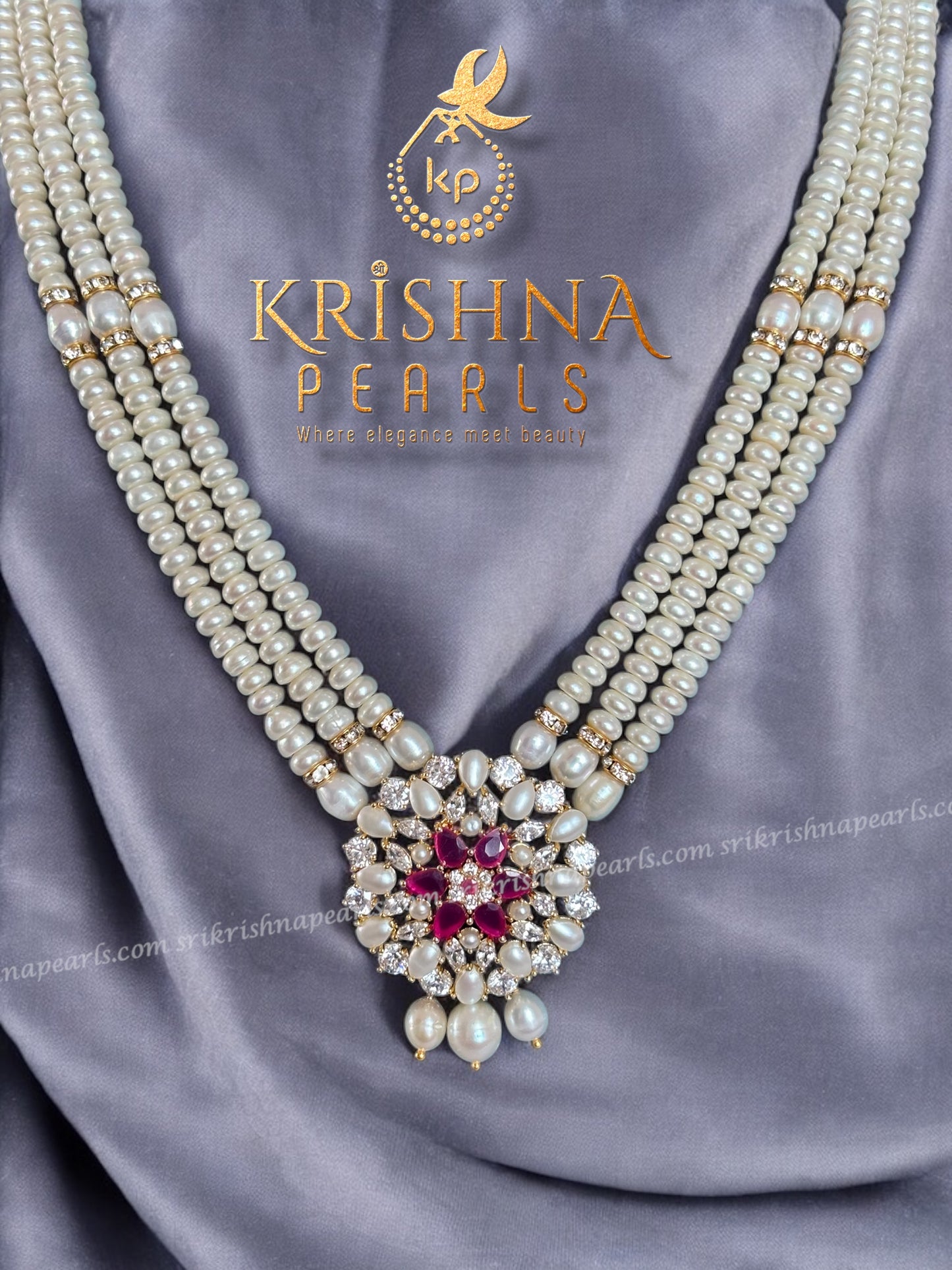 Beautiful Ruby & Pearl Studded Necklace Set