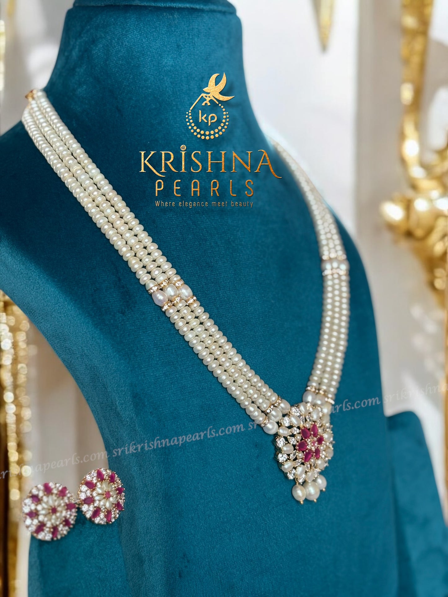 Beautiful Ruby & Pearl Studded Necklace Set