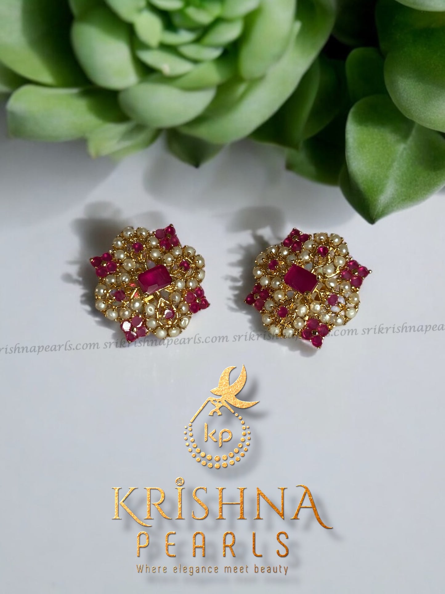 Exclusive Ruby & Pearl Studded Brooch Set