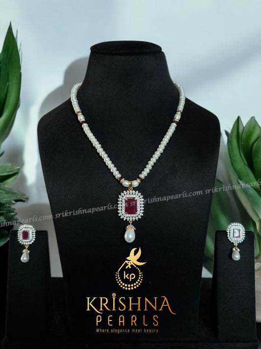 Beautiful Ruby & Pearls Studded Locket Set