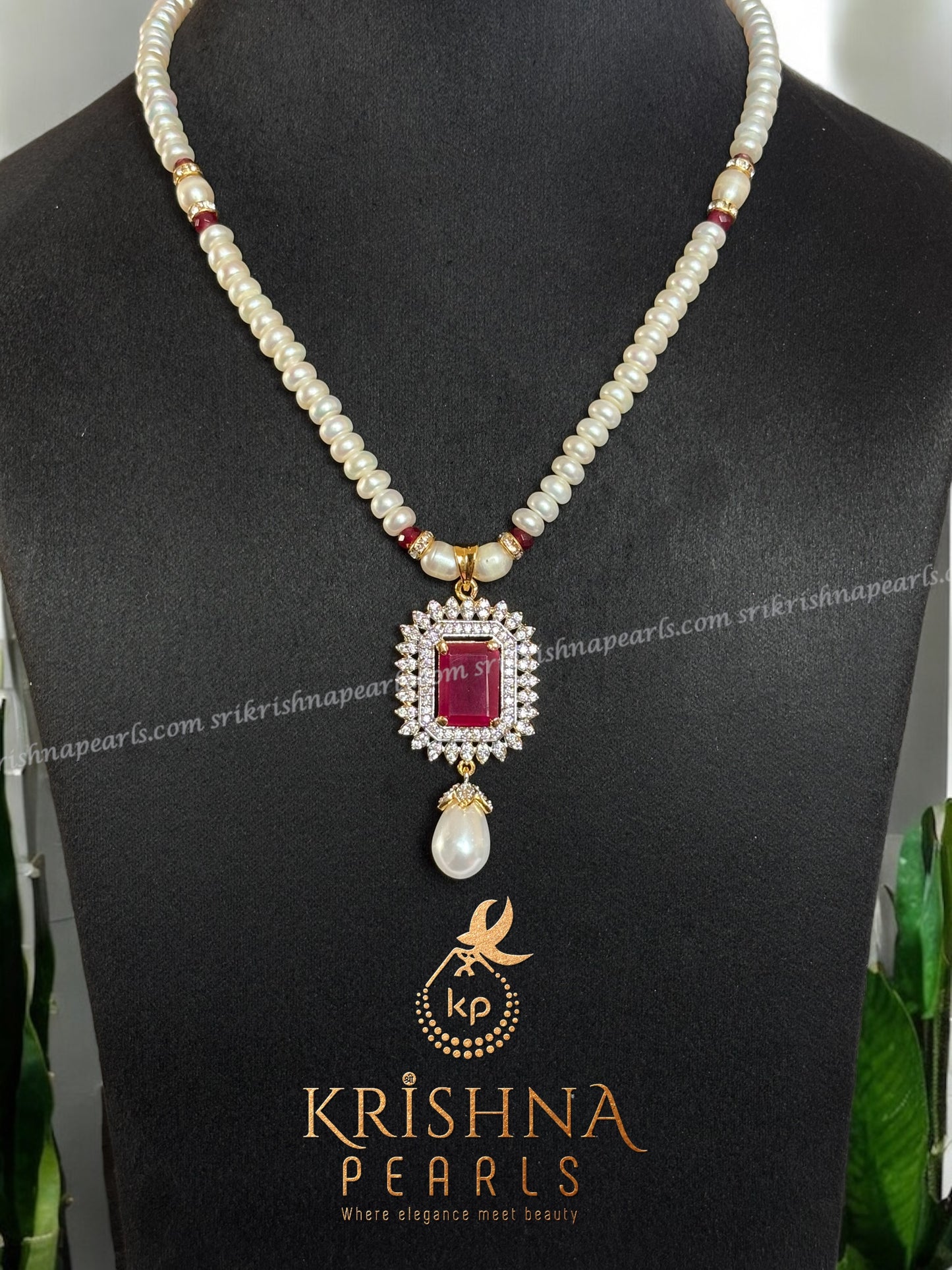 Beautiful Ruby & Pearls Studded Locket Set
