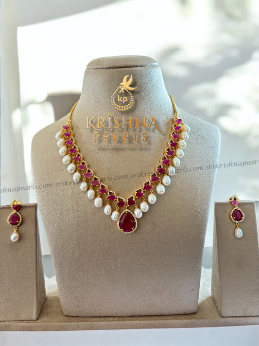 Designer Ruby & Pearl Studded Necklace set.