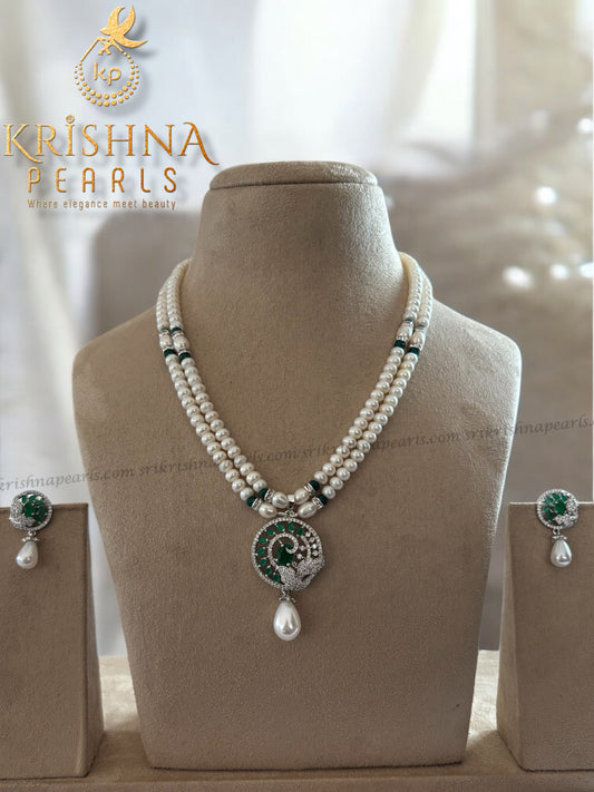 Designer Emerald & Pearl Drop Pendent Set